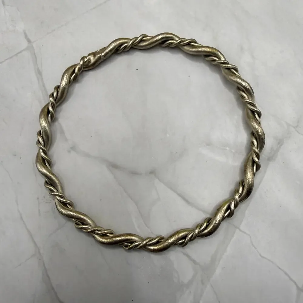 Vintage Silver Tone Twisted Rope Bangle Bracelet Boho Celtic Style